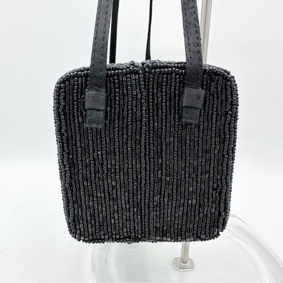 La Regale Vintage Black Beaded Rectangle Box w/Double Satin Handles Unique - Picture 4 of 12